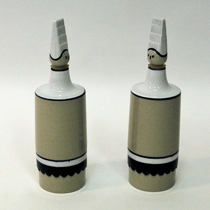 Pair of vintage ceramic oil and vinegar bottles by Höganäs, Sweden 1970