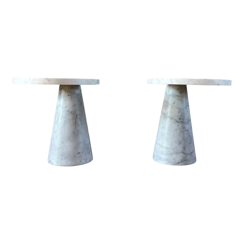 Pair of vintage white Carrara marble Eros side tables by Angelo Mangiarotti for Skipper, 1971