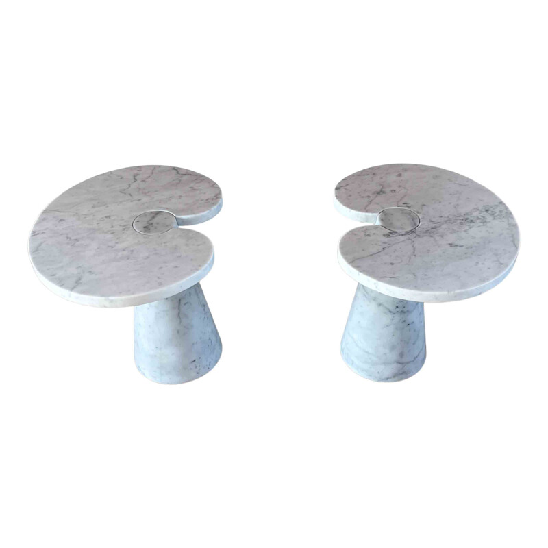 Pair of vintage white Carrara marble Eros side tables by Angelo Mangiarotti for Skipper, 1971