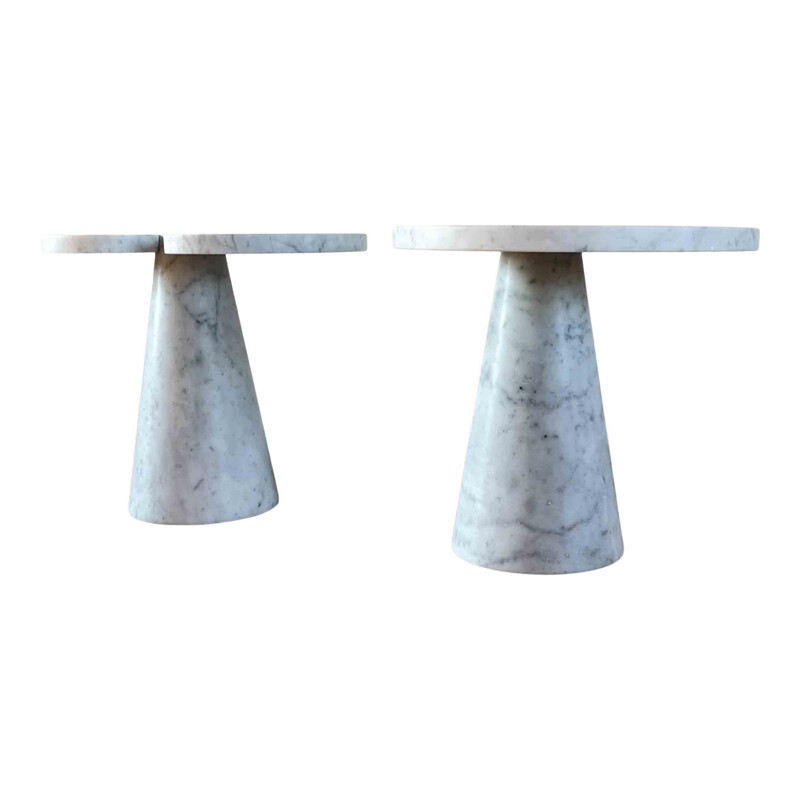 Pair of vintage white Carrara marble Eros side tables by Angelo Mangiarotti for Skipper, 1971