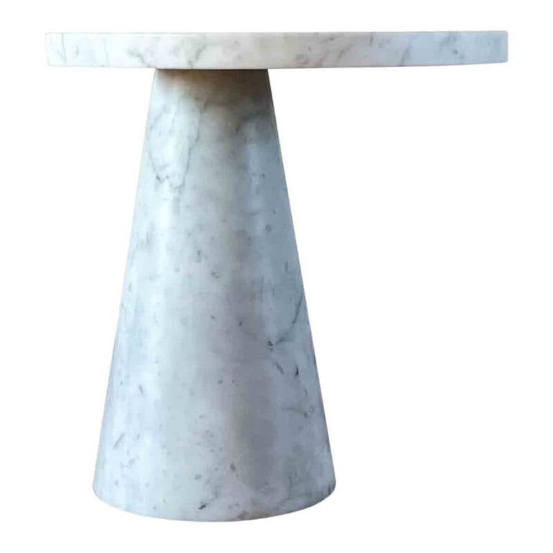 Coppia di tavolini vintage Eros in marmo bianco di Carrara di Angelo Mangiarotti per Skipper, 1971