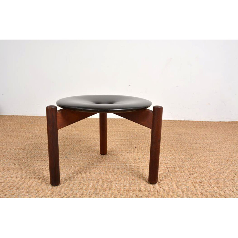 Tabouret vintage en cuir et palissandre par Uno & Östen Kristiansson pour Luxus, 1960