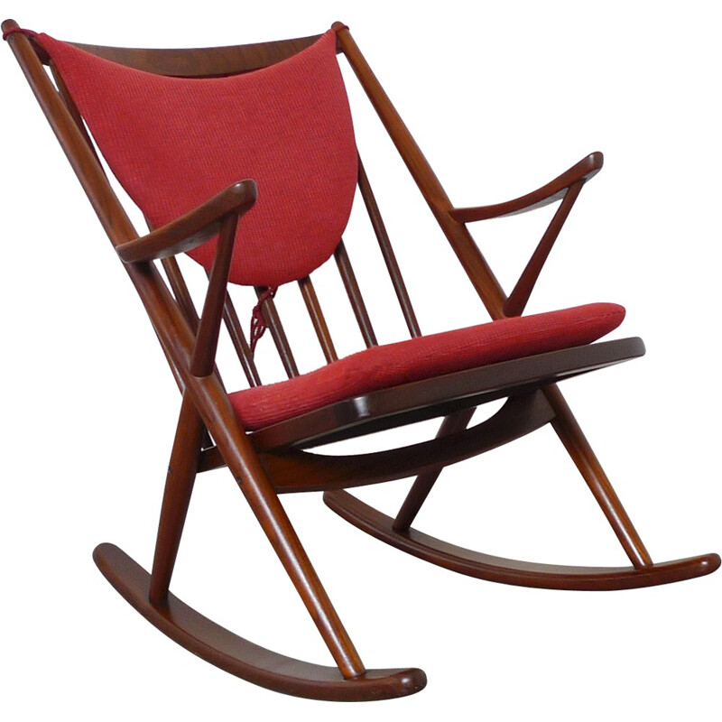 Bramin rocking chair in teak and red fabric, Frank REENSKAUG - 1958