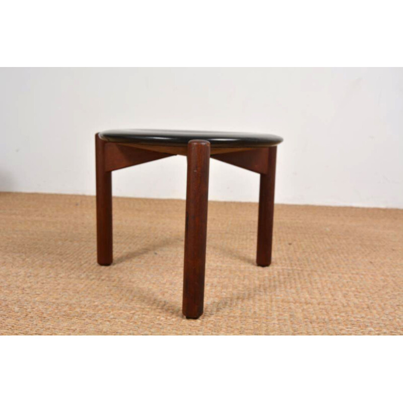 Vintage leather and rosewood stool by Uno & Östen Kristiansson for Luxus, 1960