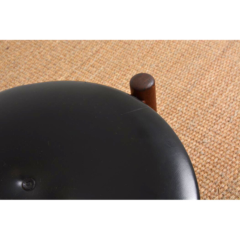 Vintage leather and rosewood stool by Uno & Östen Kristiansson for Luxus, 1960