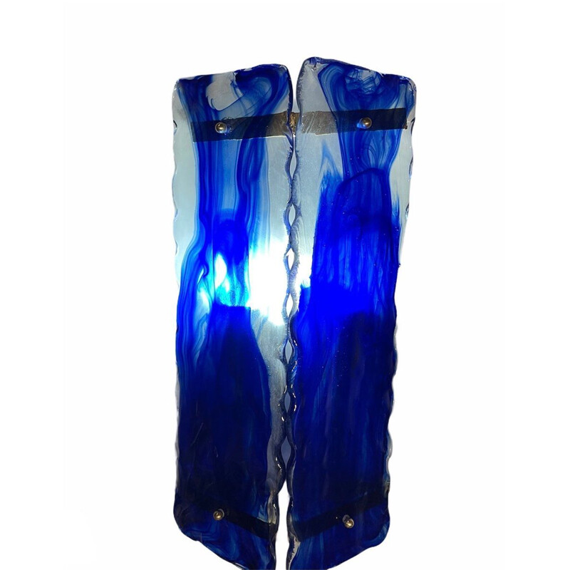 Appliques vintage en verre de Murano bleu