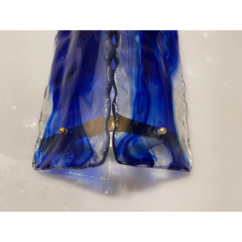 Appliques vintage en verre de Murano bleu