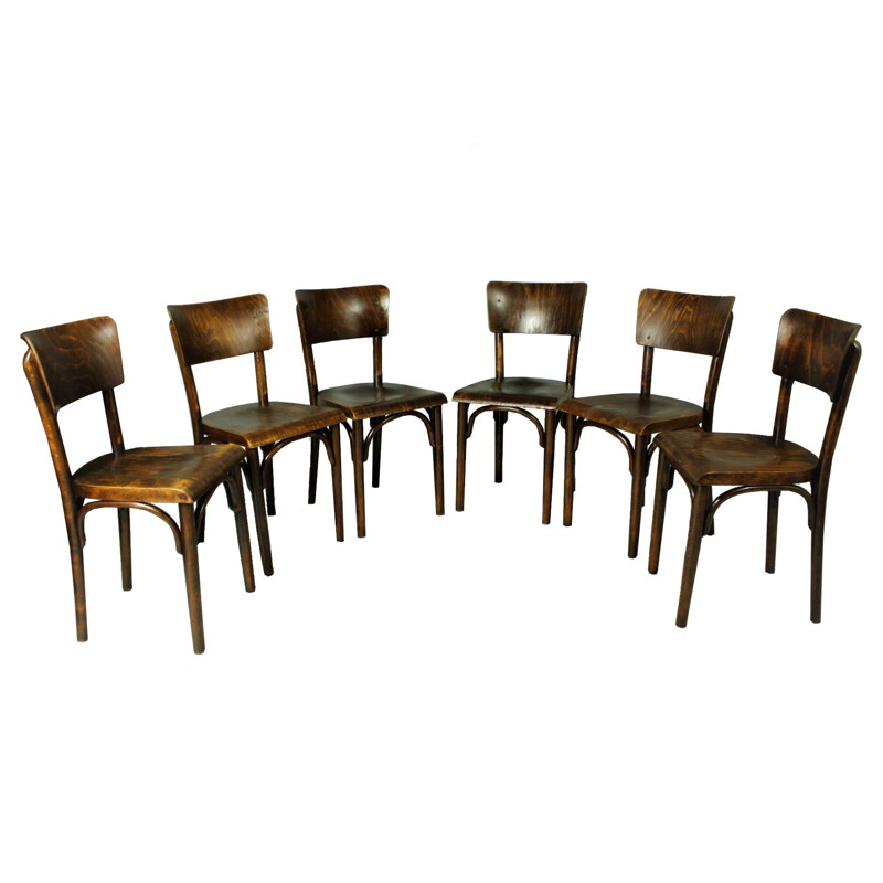 Lot de 6 chaises de bistrot vintage par Thonet, 1930
