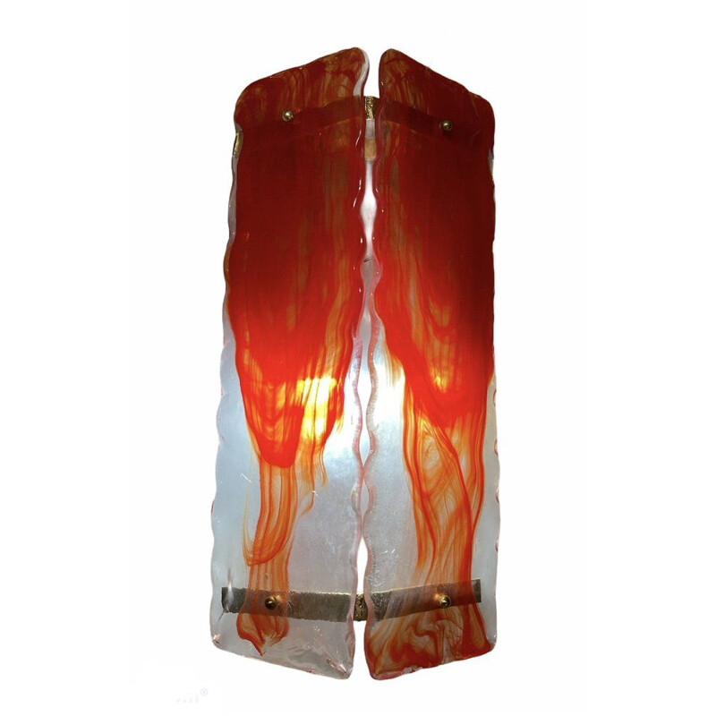 Paar vintage wandlampen in rood Murano glas