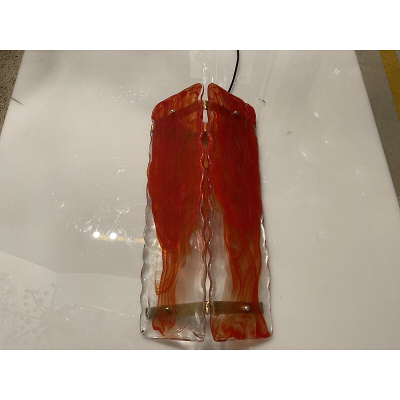 Pareja de apliques vintage de cristal de Murano rojo