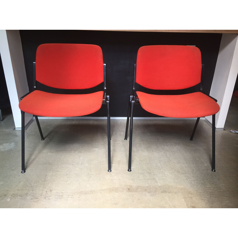 Pair of vintage Castelli coral red chairs