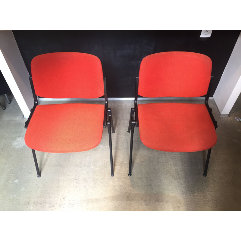 Pair of vintage Castelli coral red chairs