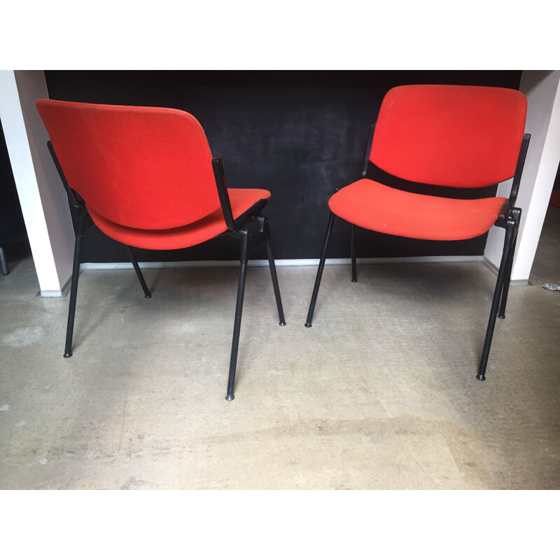 Pair of vintage Castelli coral red chairs