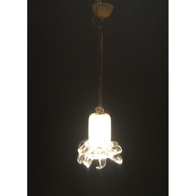 Lámpara de suspensión vintage de cristal de Murano de Leucos, 1970