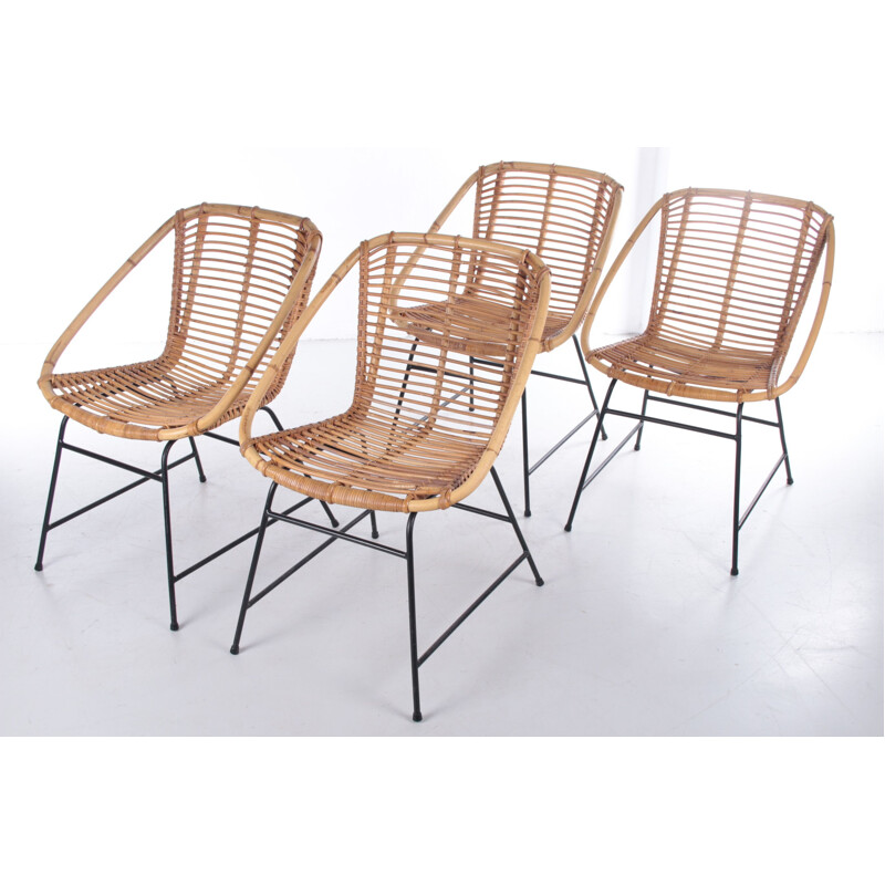 Set of 4 vintage bamboo chairs, 1960