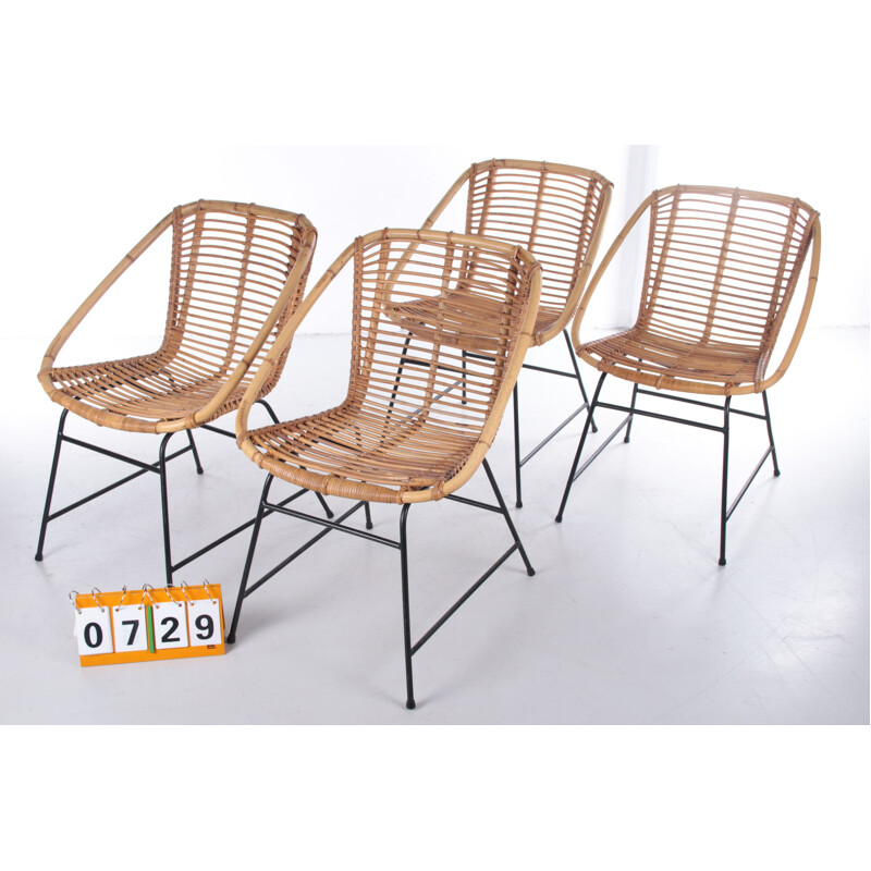 Set of 4 vintage bamboo chairs, 1960
