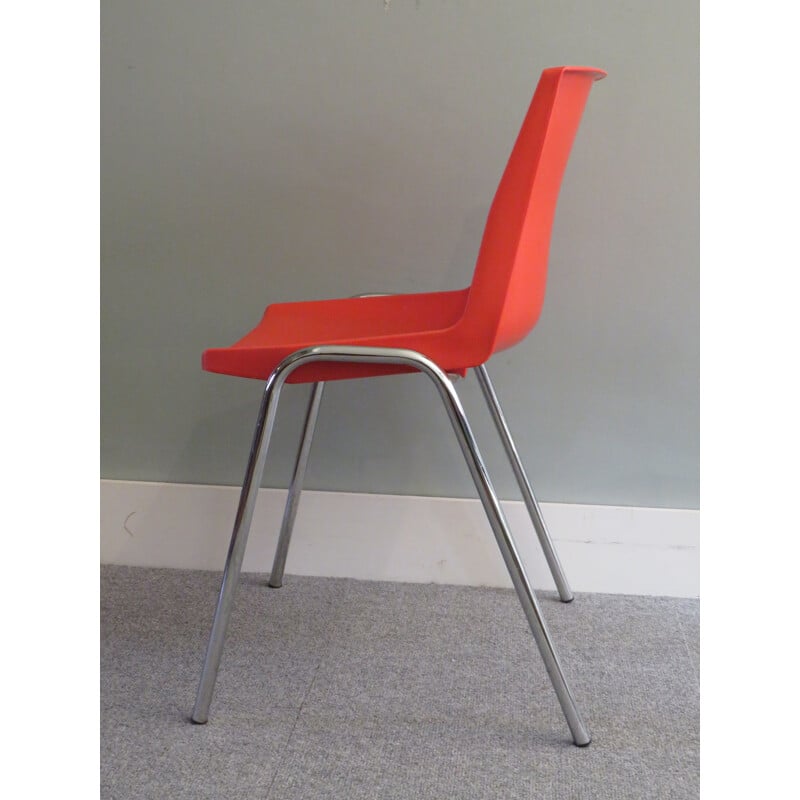 Ensemble de 4 chaises vintage en plastique orange par OVP Belgium pour JP Emonds, 1970