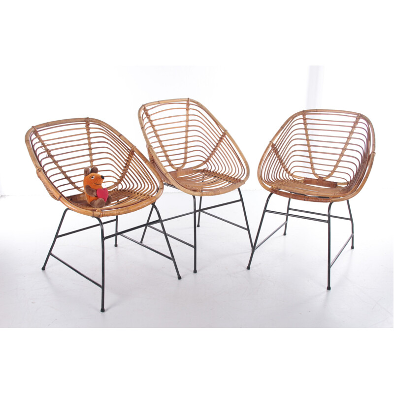 Set of 3 vintage bamboo chairs, 1960