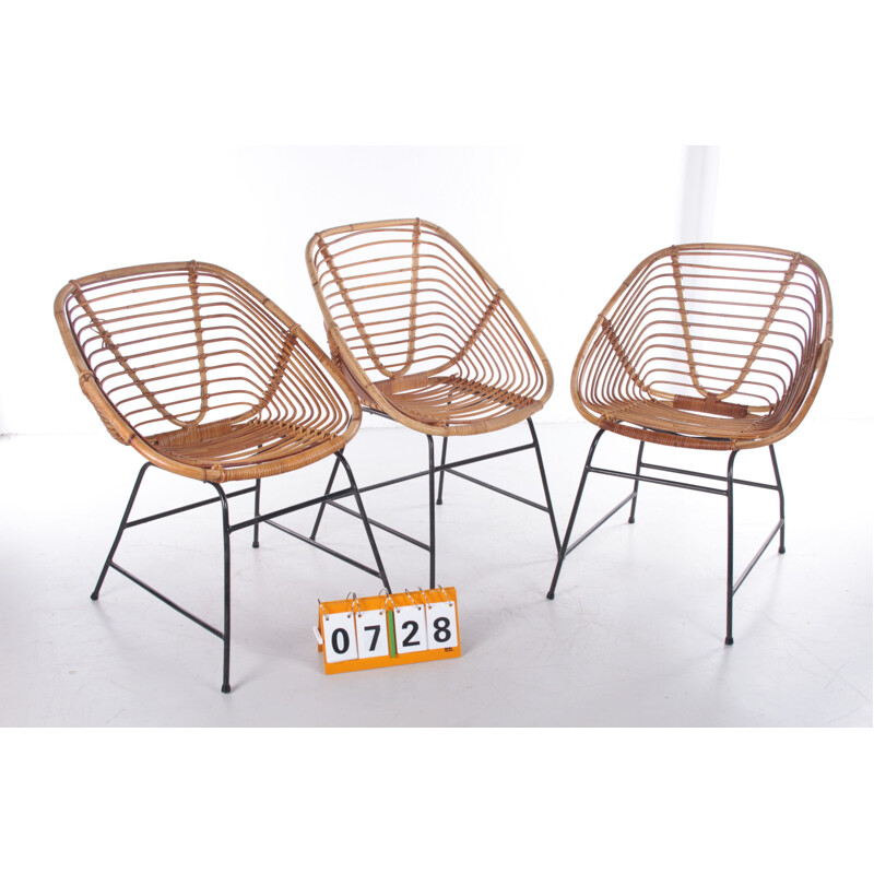 Set of 3 vintage bamboo chairs, 1960