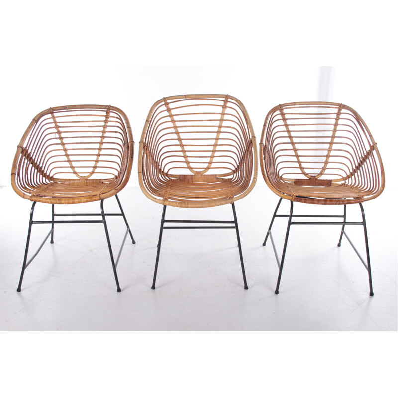 Set of 3 vintage bamboo chairs, 1960