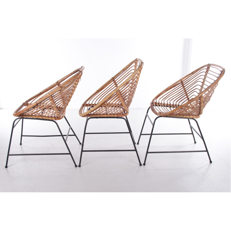 Set of 3 vintage bamboo chairs, 1960