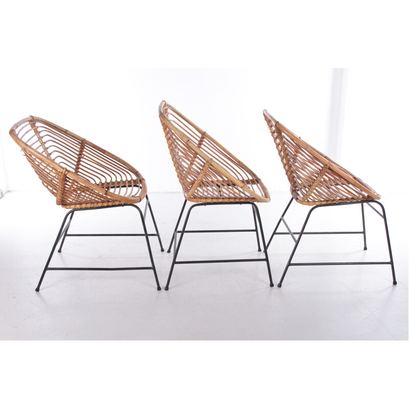 Set of 3 vintage bamboo chairs, 1960