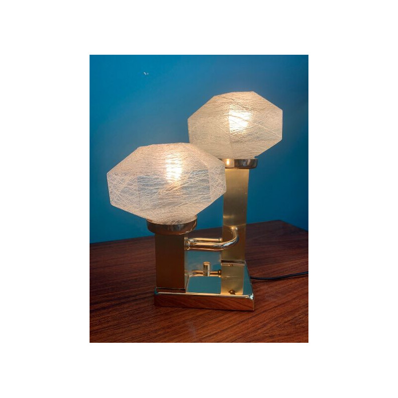 Lampe à poser vintage en laiton et opaline