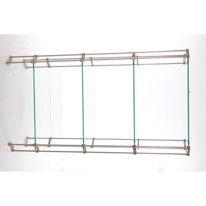 Vintage glass and brass wall unit by Peter Ghyczy, 1960