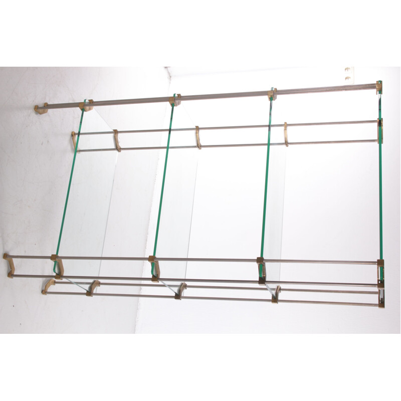 Vintage glass and brass wall unit by Peter Ghyczy, 1960