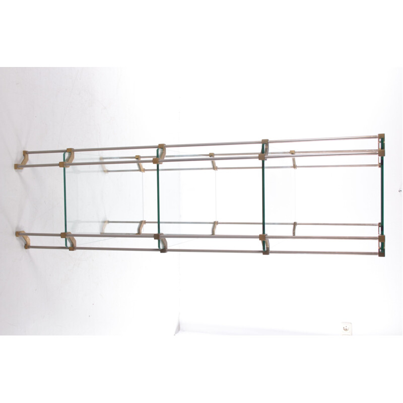 Vintage glass and brass wall unit by Peter Ghyczy, 1960