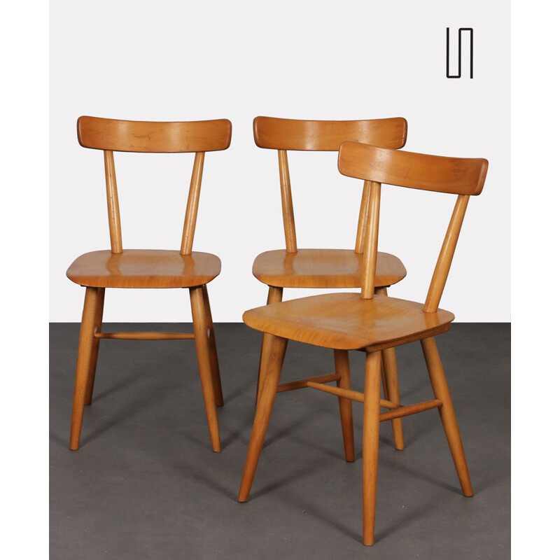 Set of 3 vintage chairs by Ton, Czech 1960