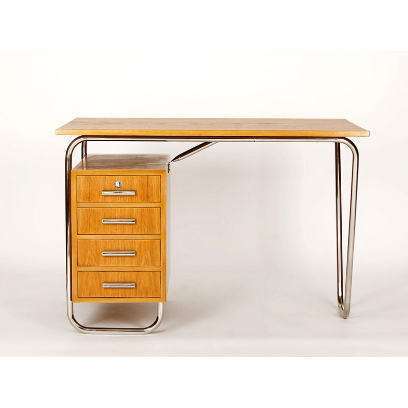 Vintage functionalist tubular steel desk, Czechoslovakia 1930s