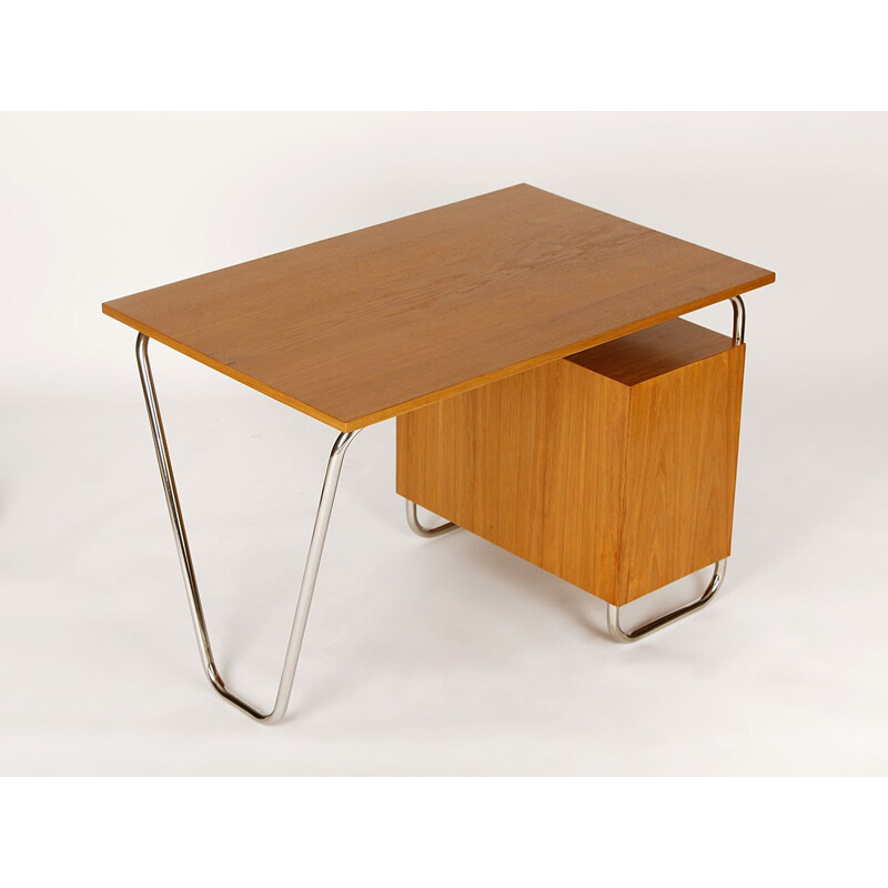 Vintage functionalist tubular steel desk, Czechoslovakia 1930s