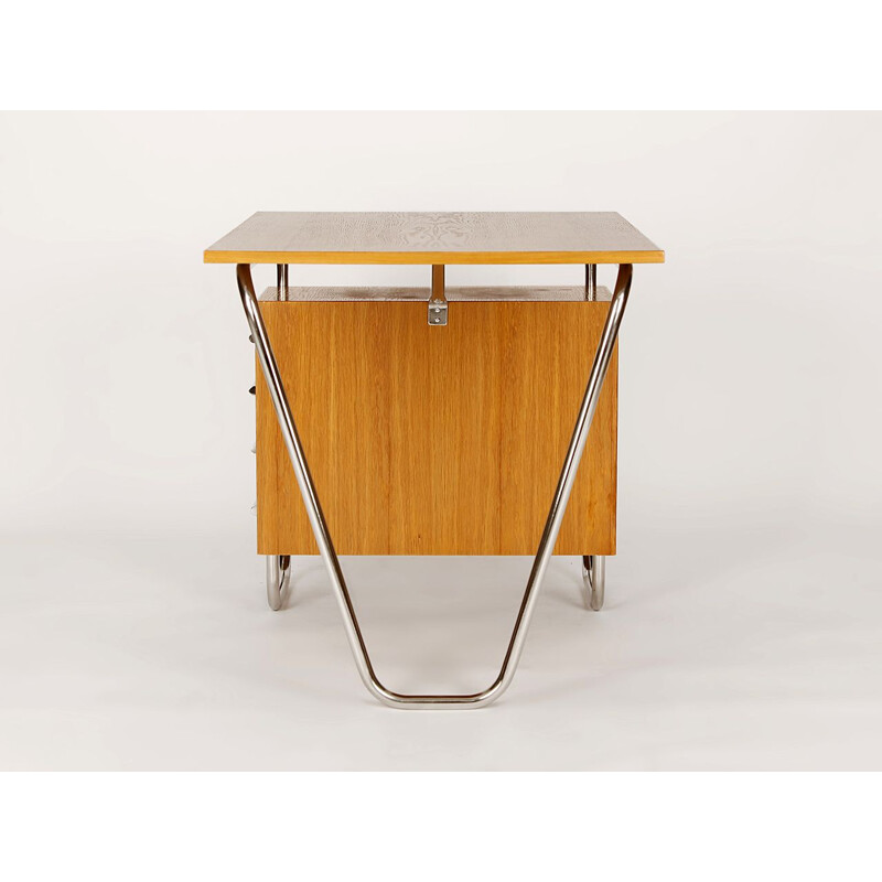 Vintage functionalist tubular steel desk, Czechoslovakia 1930s