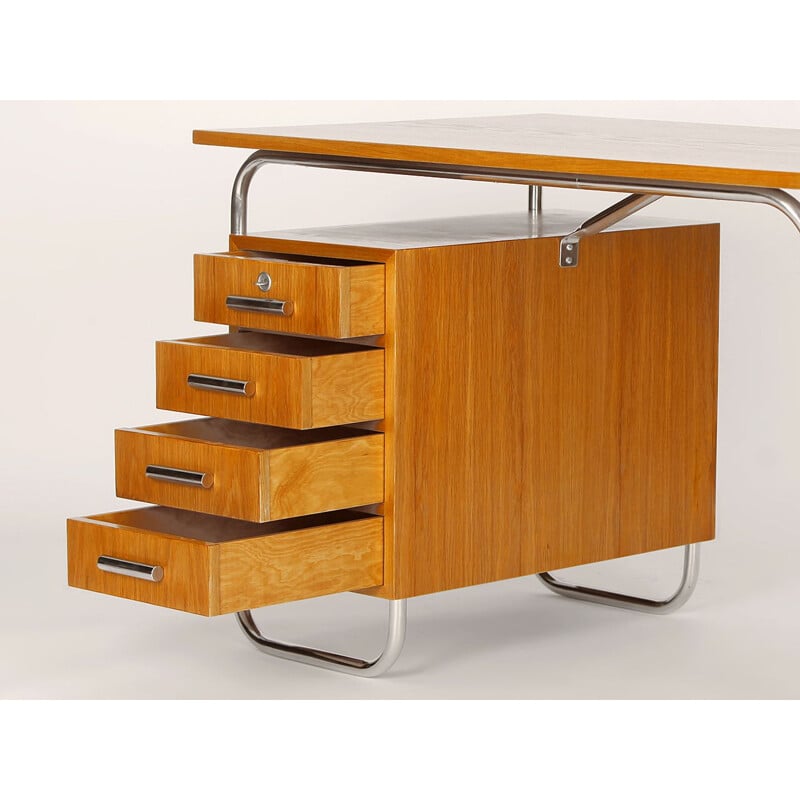 Vintage functionalist tubular steel desk, Czechoslovakia 1930s