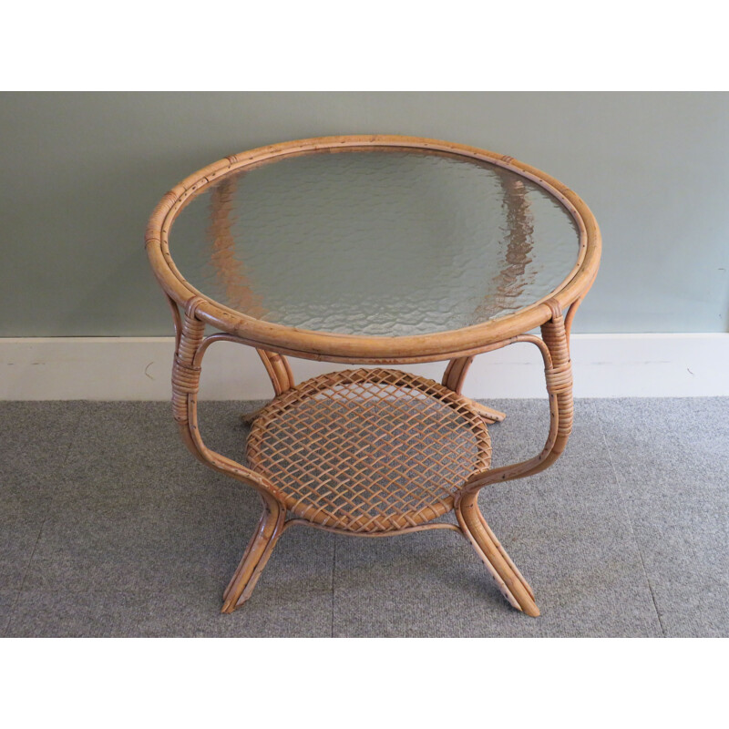 Round vintage bamboo and glass coffee table with bubbles, 1960