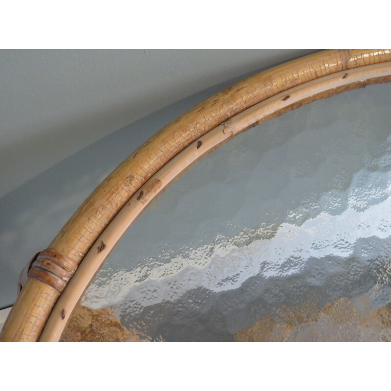 Round vintage bamboo and glass coffee table with bubbles, 1960