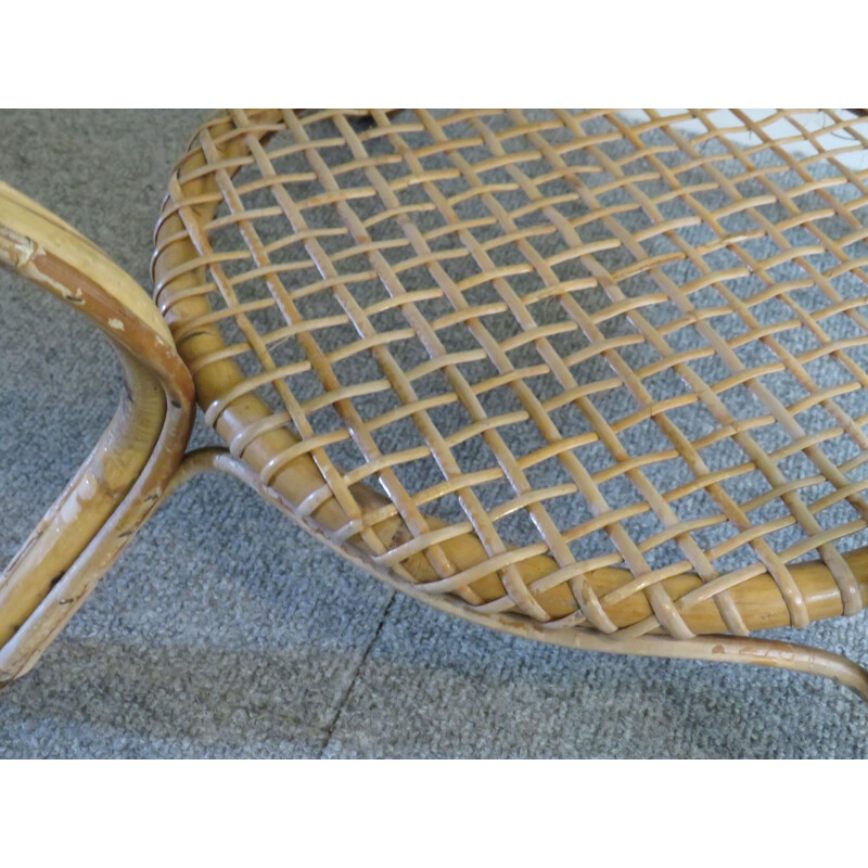 Round vintage bamboo and glass coffee table with bubbles, 1960