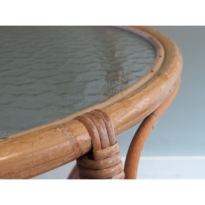 Round vintage bamboo and glass coffee table with bubbles, 1960