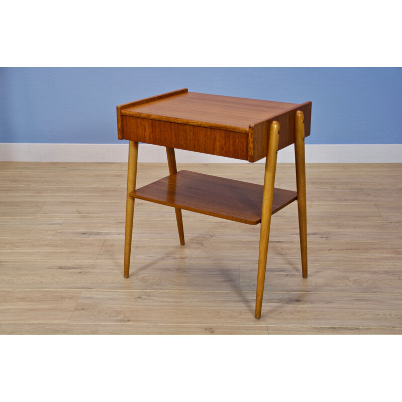 Danish vintage side table in teak with legs in beechwood, 1960s