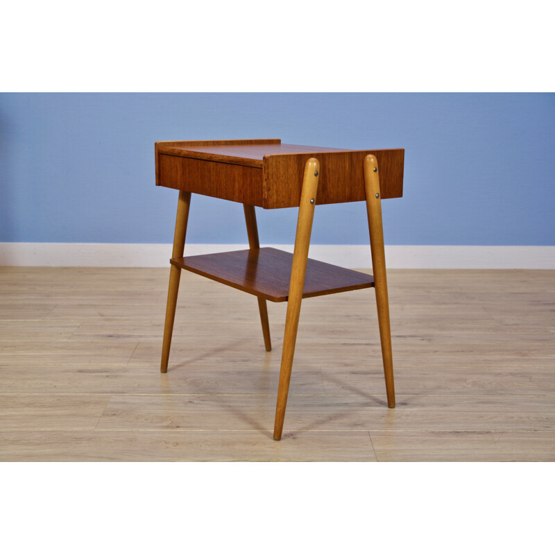 Danish vintage side table in teak with legs in beechwood, 1960s