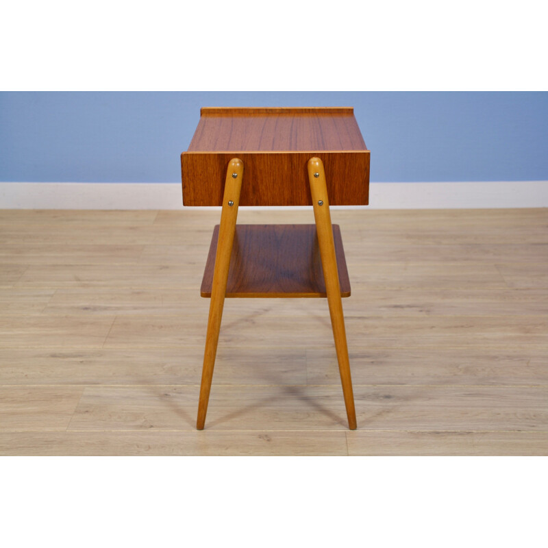 Danish vintage side table in teak with legs in beechwood, 1960s