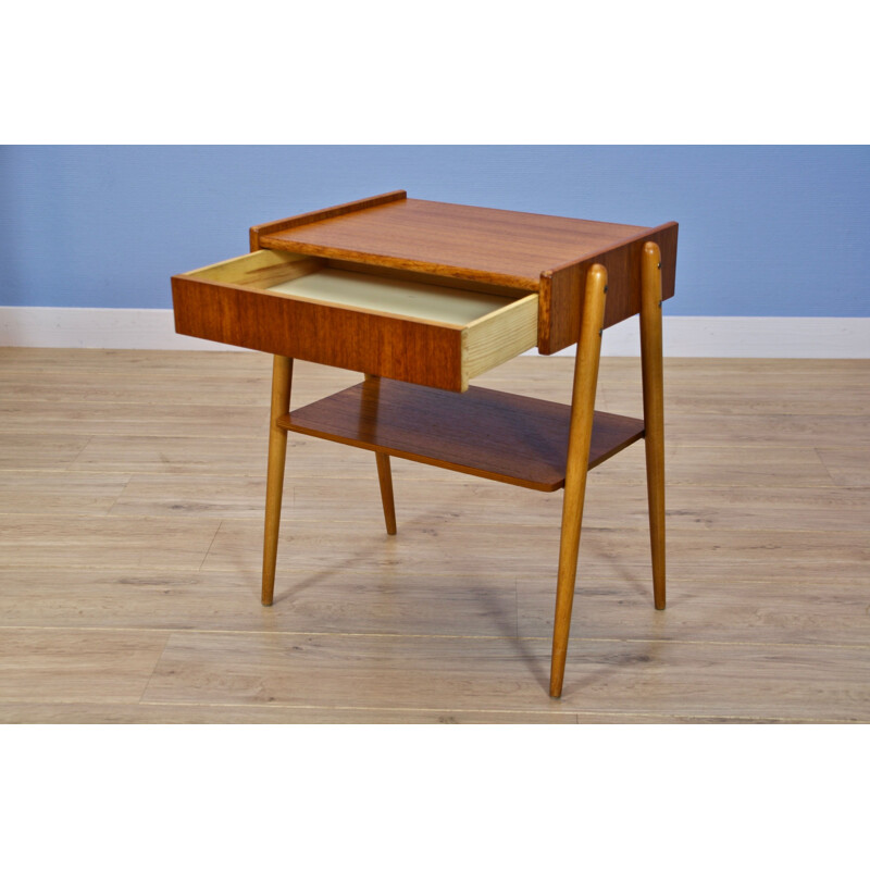 Danish vintage side table in teak with legs in beechwood, 1960s