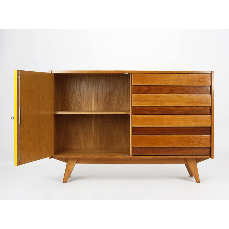 Mid century highboard with four drawers and yellow doors by Jiri Jiroutek for Interier Praha, 1960s