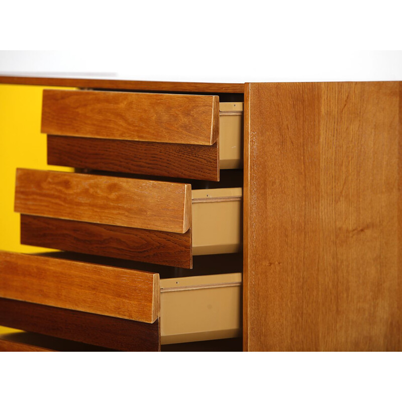 Mid century highboard with four drawers and yellow doors by Jiri Jiroutek for Interier Praha, 1960s