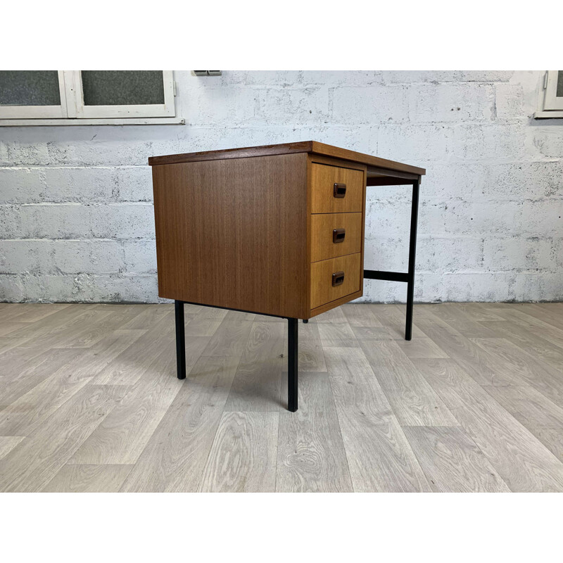 Vintage double-sided teak desk by Jacques Hitier, 1960