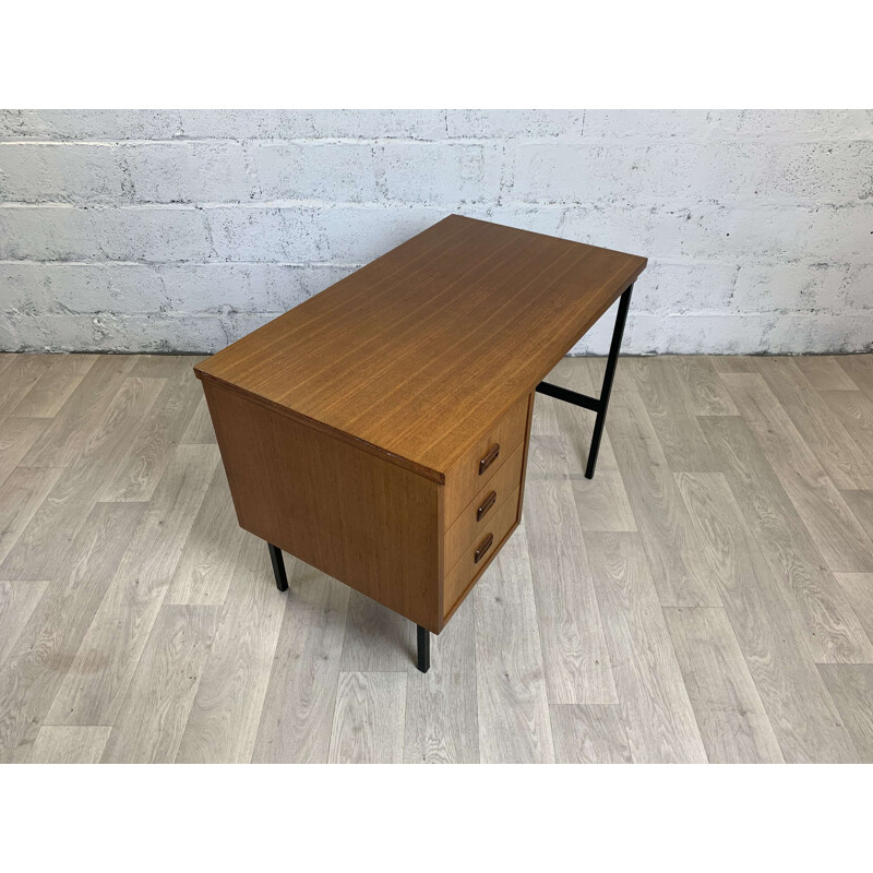 Vintage double-sided teak desk by Jacques Hitier, 1960