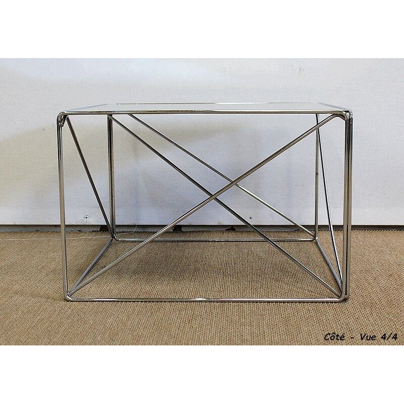 Vintage chrome-plated metal coffee table by Max Sauze, France 1970