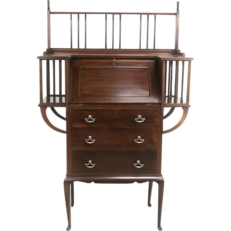 Antique Arts & crafts spindled mahogany secretary by Maple and Co, London