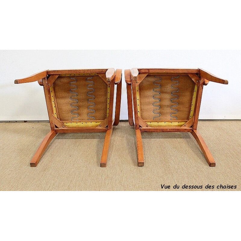 Paire de fauteuils bridge vintage en hêtre massif, 1950-1960